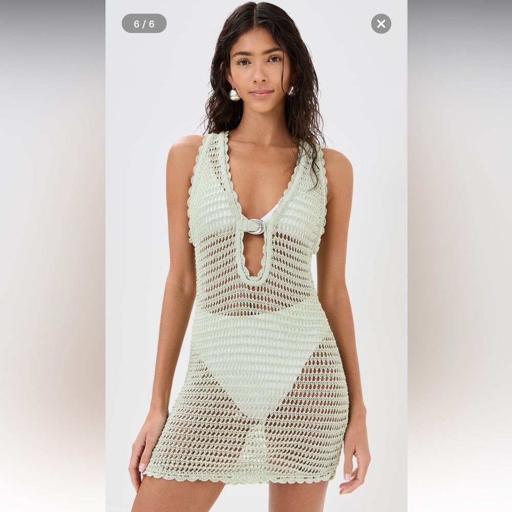 STAUD Anok Crochet Dress Pale Jade NWT L - Picture 2 of 5